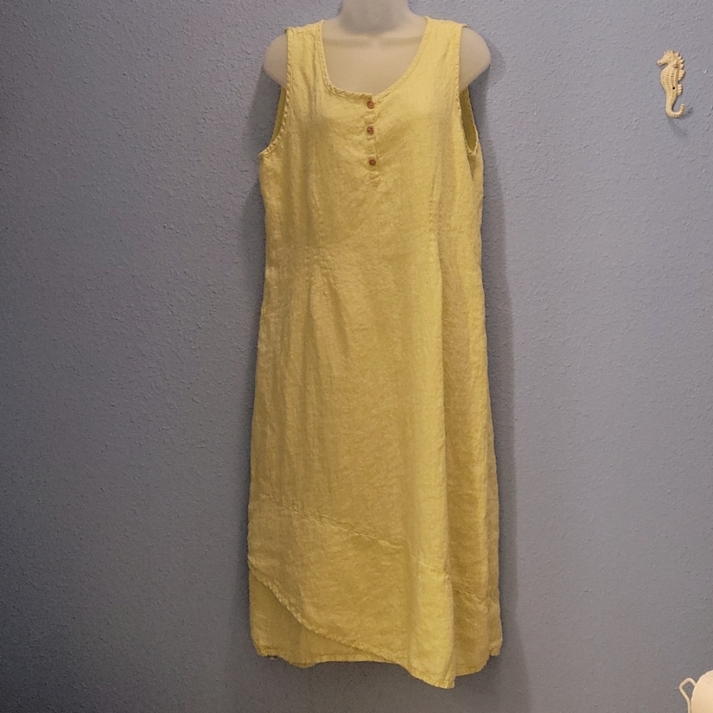 Flax Green Linen Dress Medium